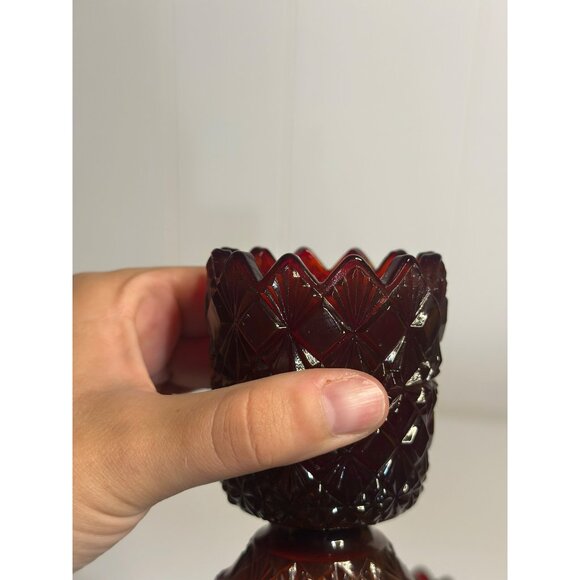 VTG Fenton Ruby Diamond Footed Votive Candle Holders - Set of 2 4.75" Glass - Picture 7 of 9